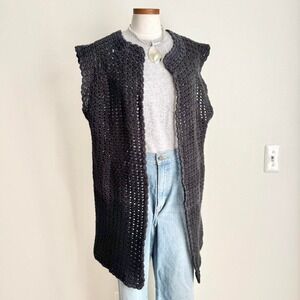 Black Handknit Crochet Vest